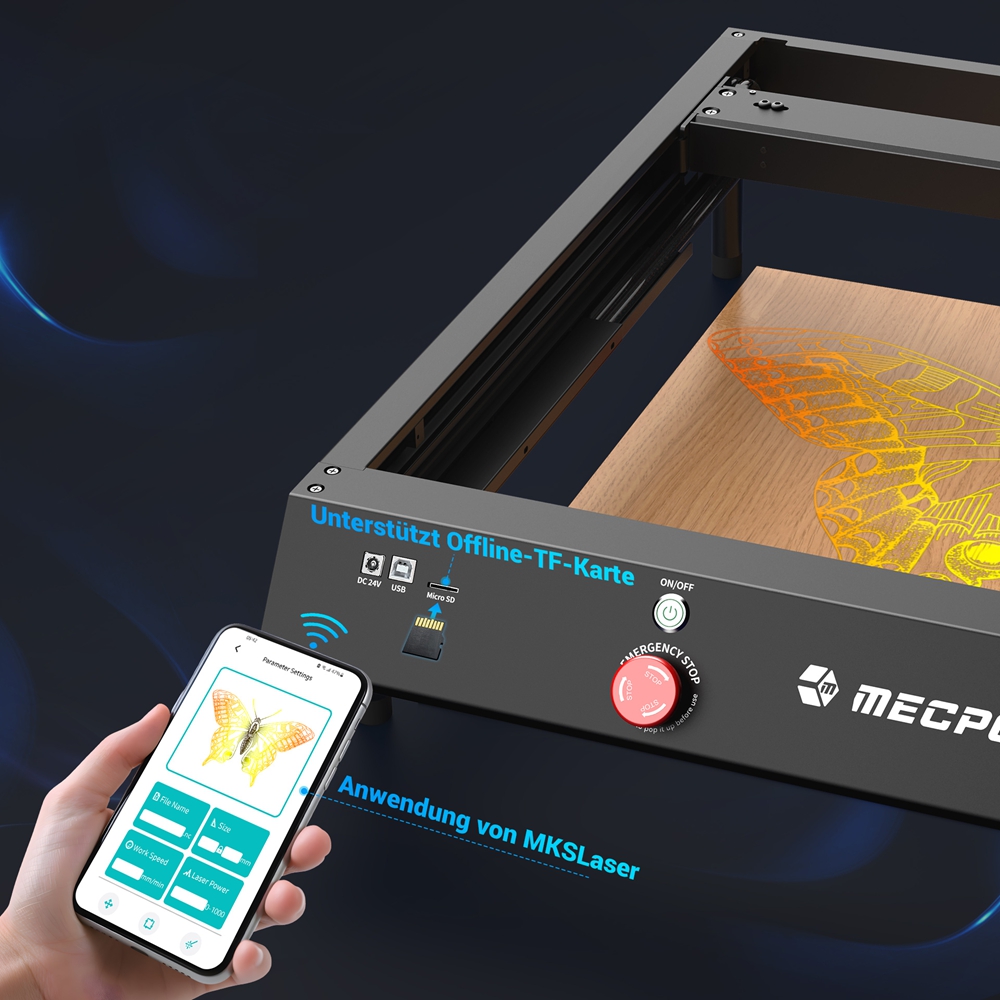 Mecpow X4 22W Laserschneider + FC1 feuerfestes Gehäuse + Lasertisch + Drehwalze