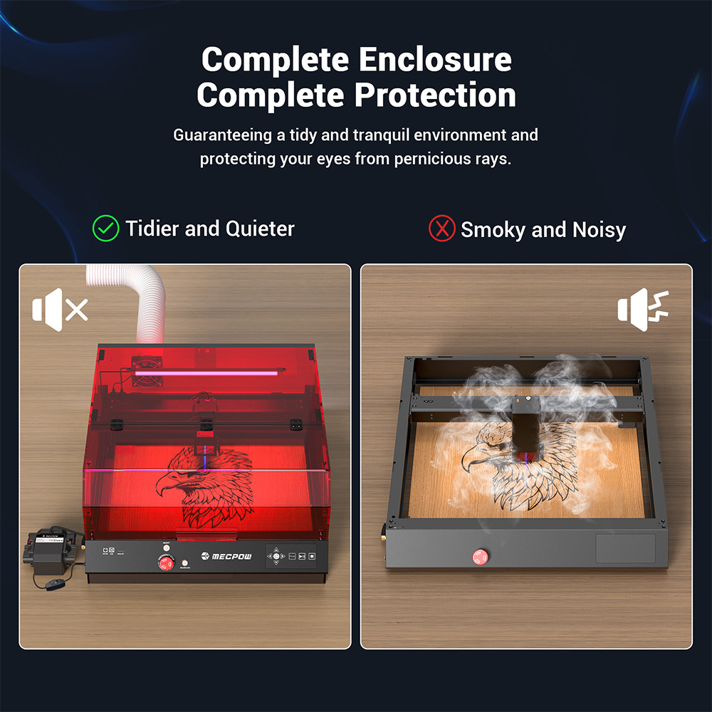 Mecpow X4 Pro 22W Laser Engraver Cutter, with Protective Cover & Integrated Air Assist, 0.08x0.1mm Laser Spot, 22000mm/min Engraving Speed, Emergency Stop, Offline Work, Support LightBurn/ LaserGRBL/ MKSLaser, 410*400mm
