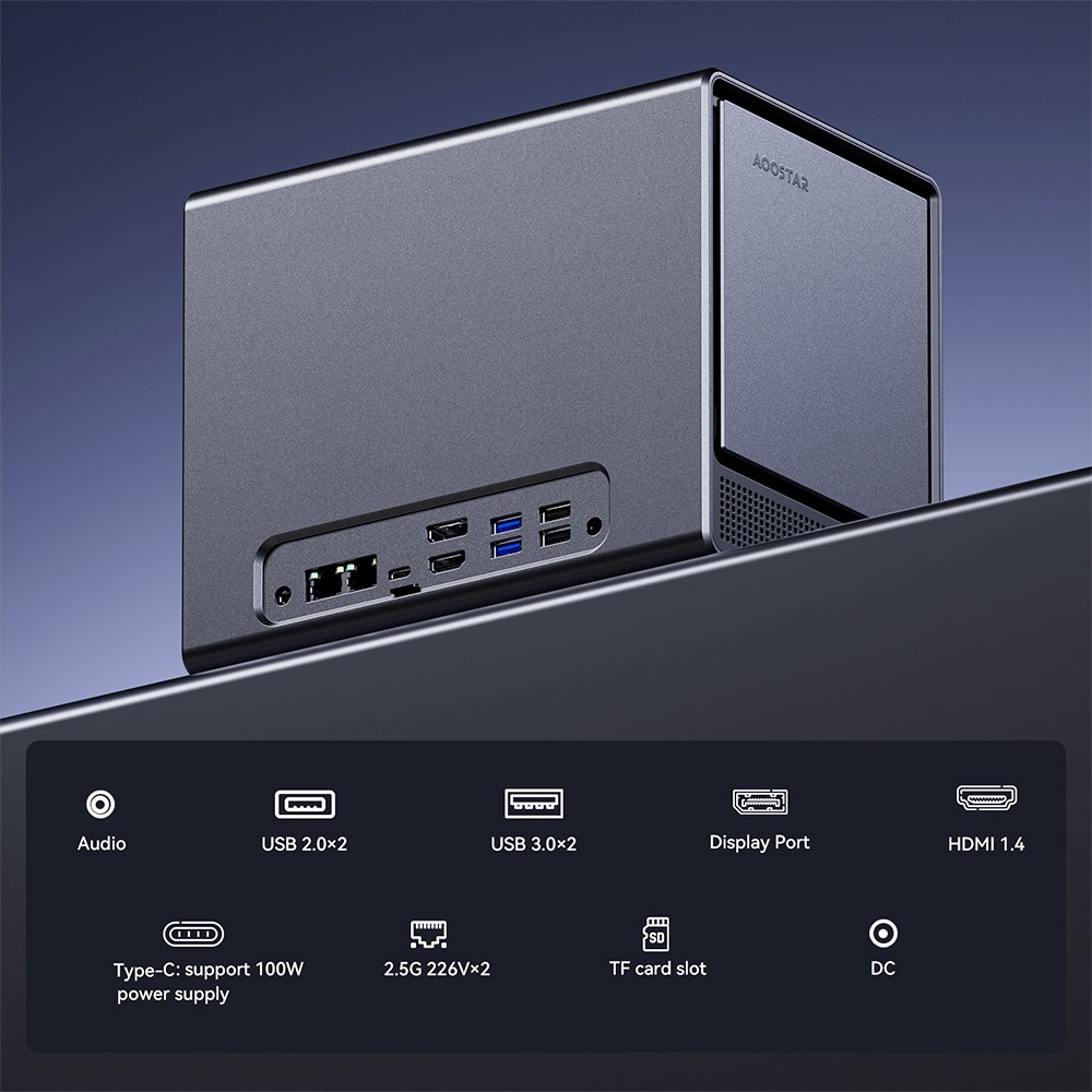 Refurbished AOOSTAR WTR Pro NAS Mini PC, AMD Ryzen 7 5825U 8 Cores Max 4.5GHz, 16GB RAM 512GB SSD, HDMI+DP+Type-C Triple 4K Display, WiFi 6 Bluetooth 5.2, 2*USB3.0 2*USB2.0 2*2.5G RJ45 1*Micro SD Card Port 1*Audio Jack - EU Plug