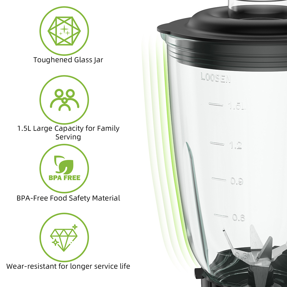 BioloMix SF701 1300W Smoothie Blender with 1.5L sklenenou nádobou, 2 nastaveniami rýchlosti, pulznou funkciou