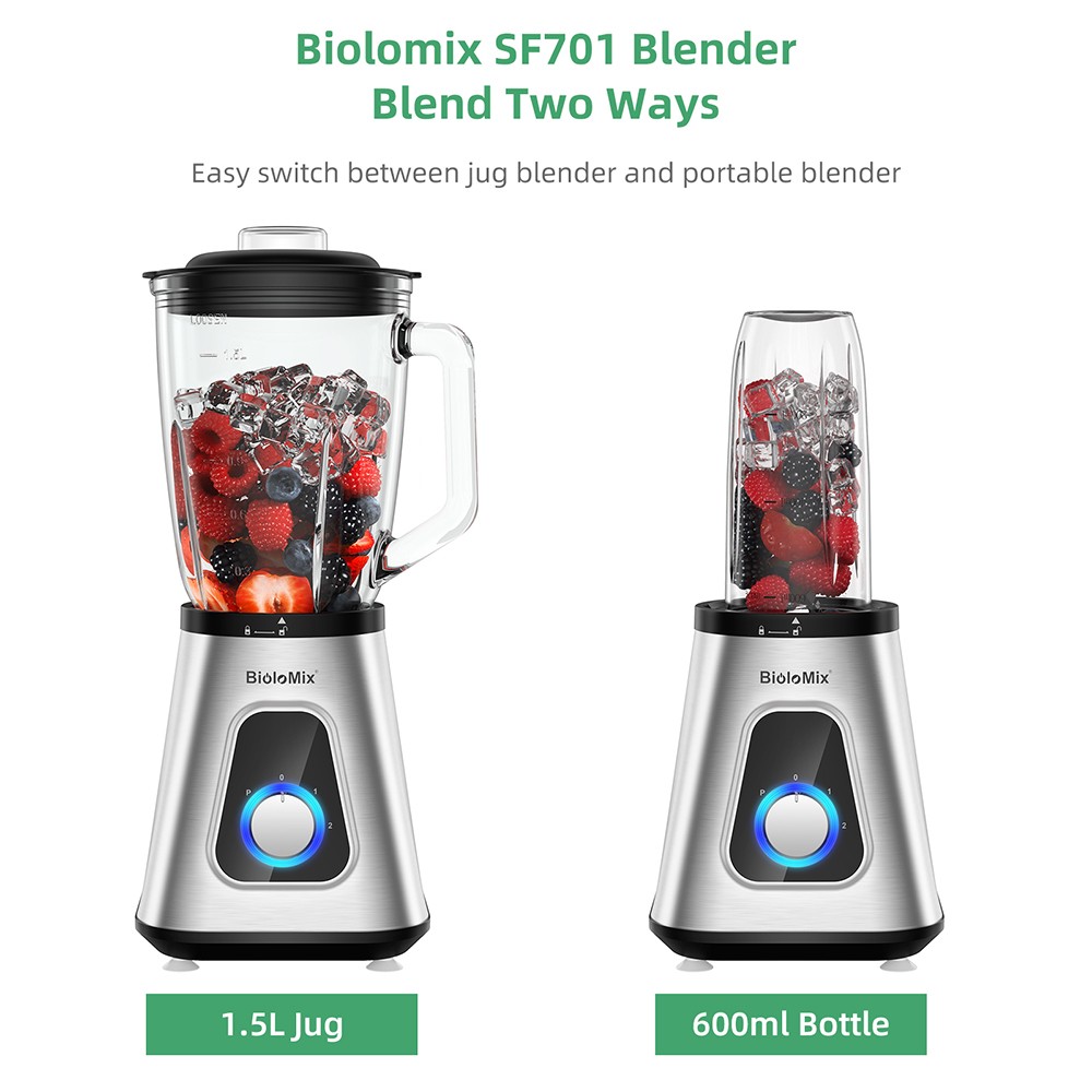 BioloMix SF701 1300W Smoothie Blender with 1.5L sklenenou nádobou, 2 nastaveniami rýchlosti, pulznou funkciou