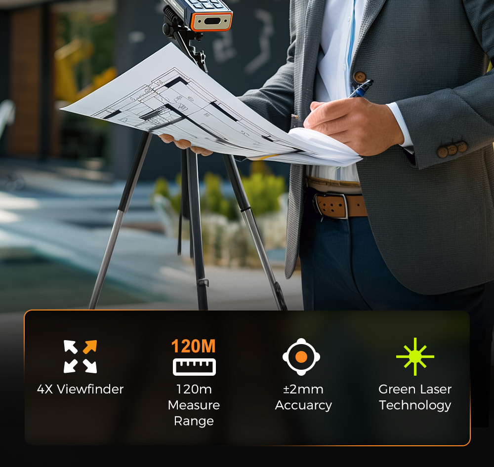 CIGMAN CD-120G Laser Measurement Tool with 4X Camera, P2P Technology, IP68, 2.4inch IPS Display