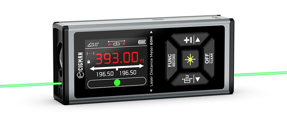 CIGMAN CD-60G 393ft/120M Bilateral Green Laser Measure, with Ft/in/M Multiple Units, Rechargeable 850mAh Battery