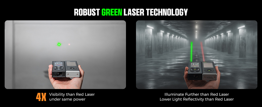 CIGMAN CD-60G 393ft/120M Bilateral Green Laser Measure, with Ft/in/M Multiple Units, Rechargeable 850mAh Battery