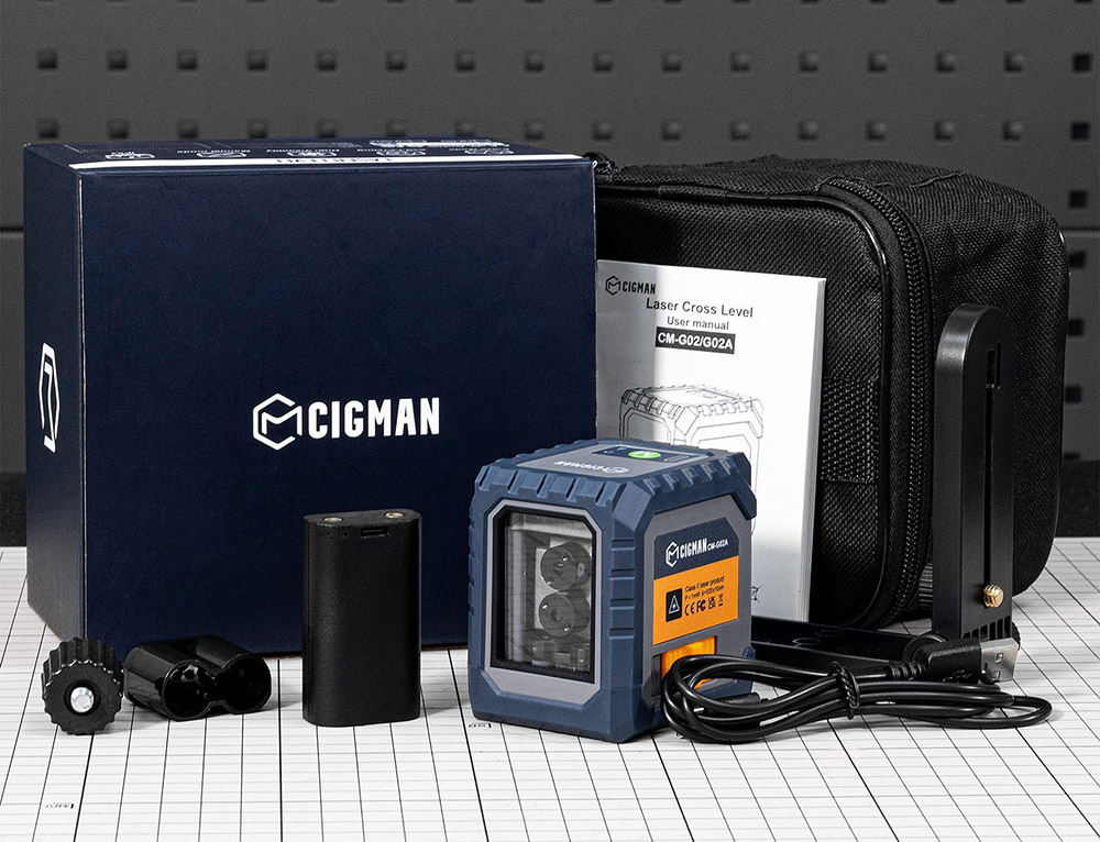 CIGMAN CM-G02 2 Lines Laser Level, Self-Leveling, Rechargeable 1000mAh Li-ion Battery