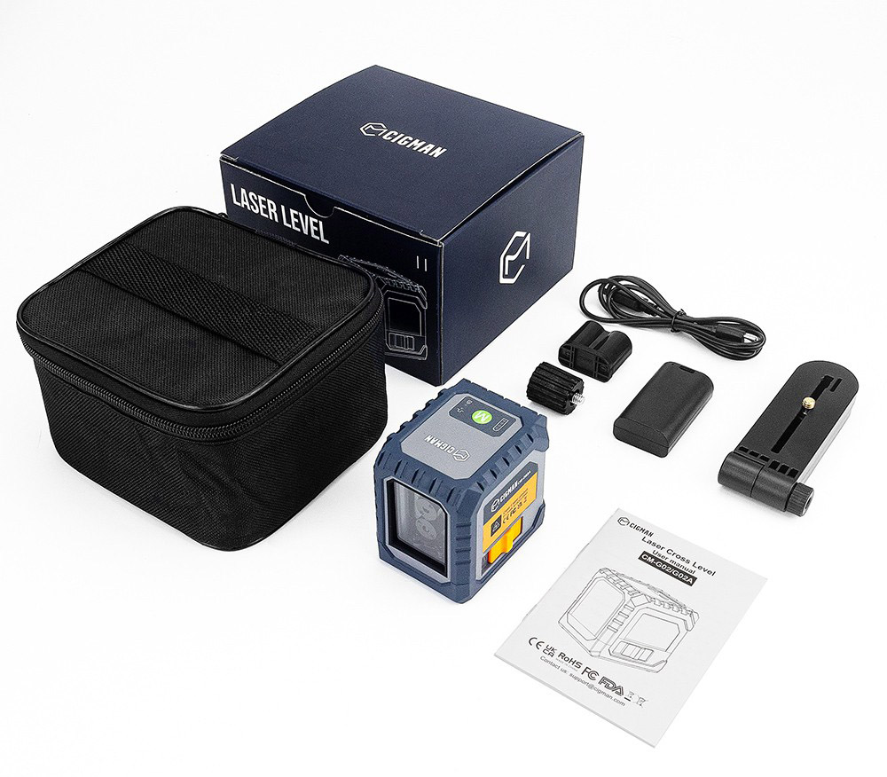 CIGMAN CM-G02 2 Lines Laser Level, Self-Leveling, Rechargeable 1000mAh Li-ion Battery