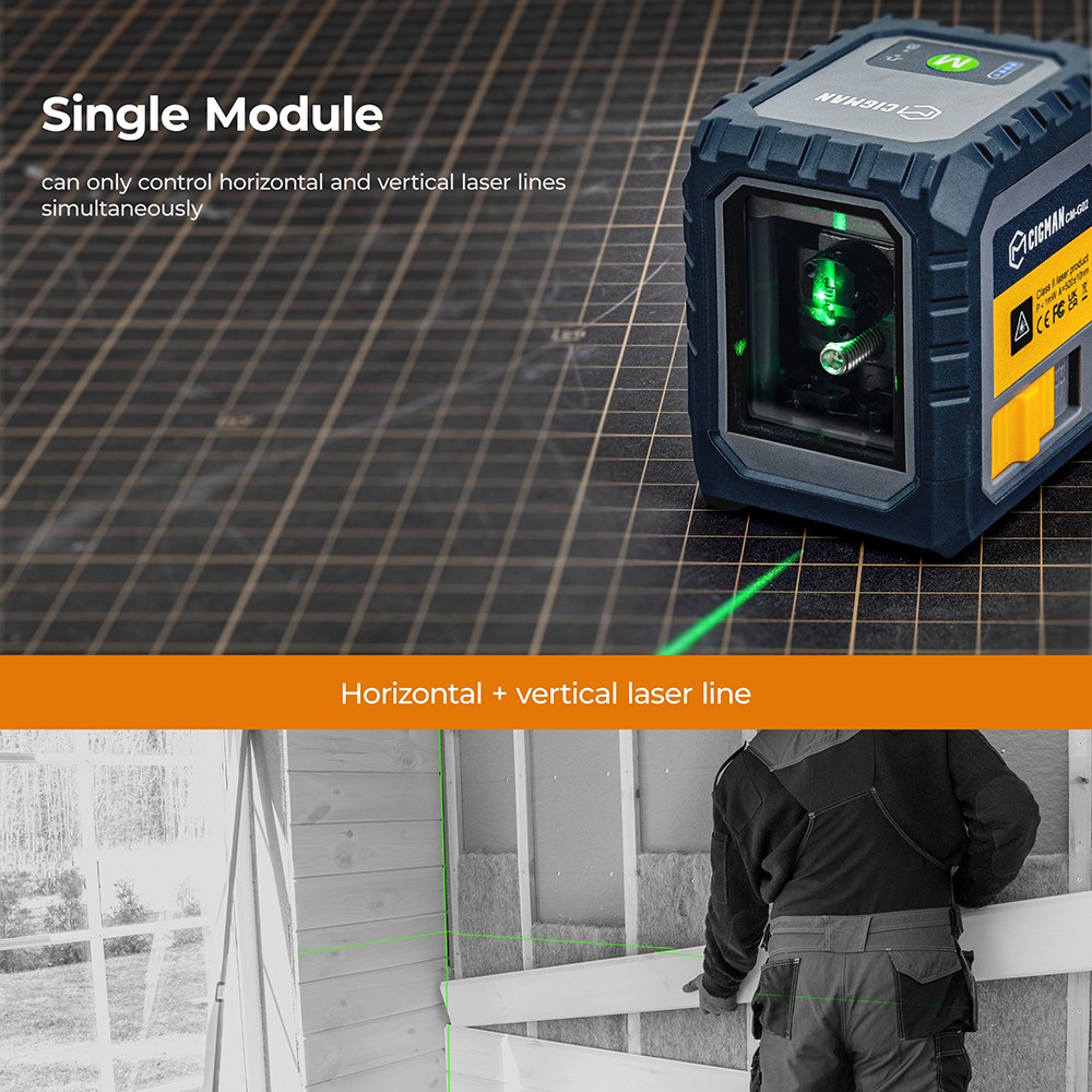 CIGMAN CM-G02 2 Lines Laser Level, Self-Leveling, Rechargeable 1000mAh Li-ion Battery