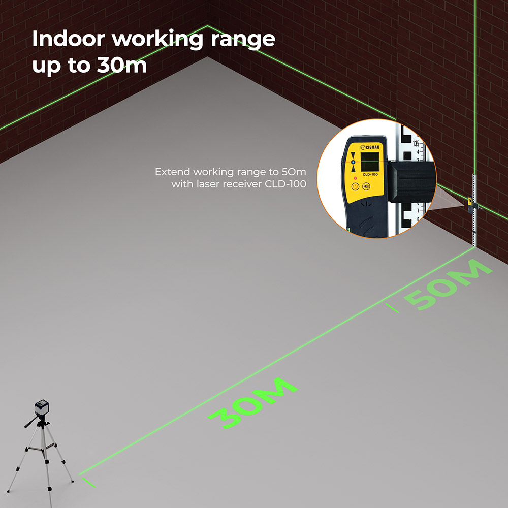 CIGMAN CM-G02A 2 Lines Laser Level, voliteľné laserové čiary, nabíjateľná batéria, viditeľnosť 100 Ft, otočná o 360°