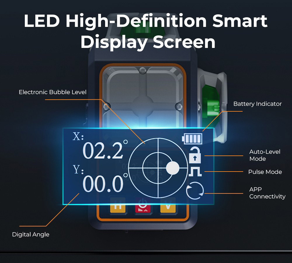 CIGMAN CM-S02 4x360° 16 Lines Laser Level, APP Control, LCD Screen, 40H Ultra Running Time