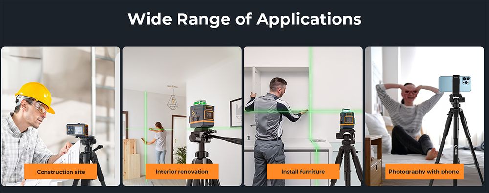 CIGMAN CTP01 1.5m/59inch Laser Level Tripod, s 3-cestnou otočnou hlavou a držiakom telefónu, rýchloupínacia doštička so skrutkovým držiakom 1/4" & 5/8" UNF adaptérová matica