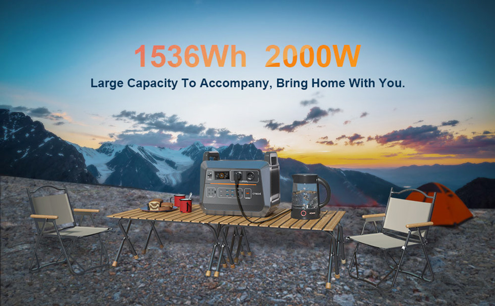 CTECHi ST2000 2000W tragbares Kraftwerk, 1536Wh LiFePO4-Akku, 15 Ausg&auml;nge, LED-Licht