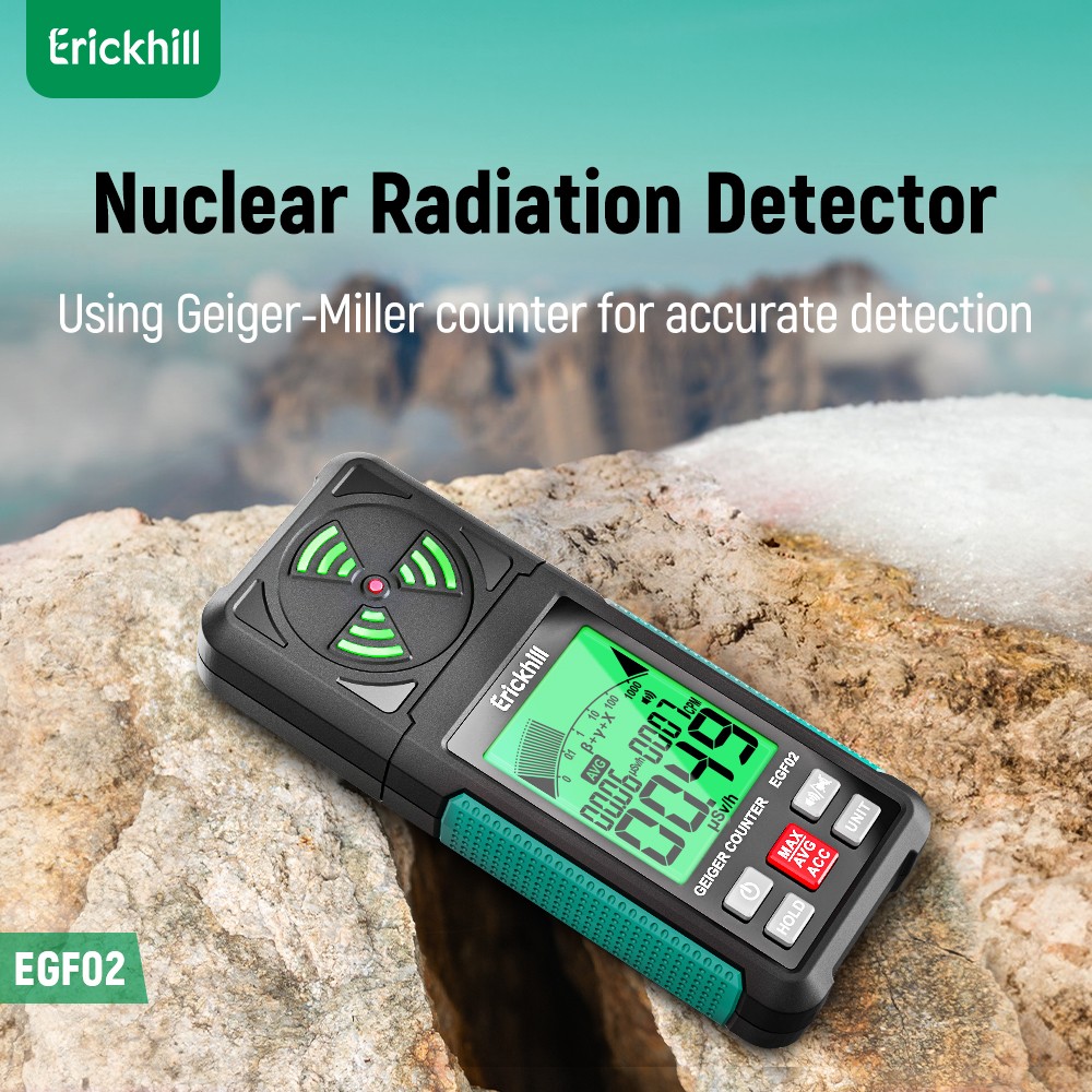 ERICKHILL EGF02 digitální detektor jaderného záření, Geigerův počítač, přenosný rentgenový dozimetr beta gama záření s LCD displejem pro domácnost, těžbu radioaktivních nerostů