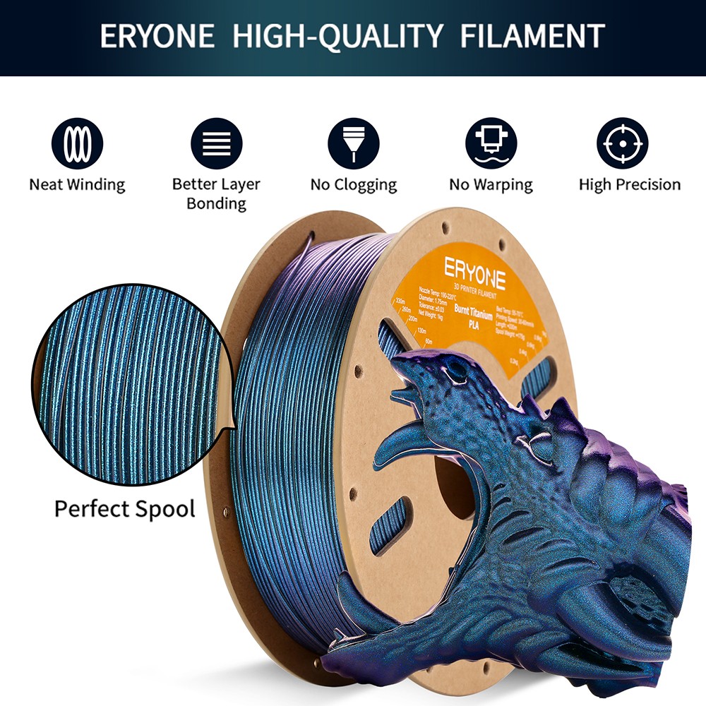 ERYONE Burnt Titanium PLA Filament 1kg - Blue