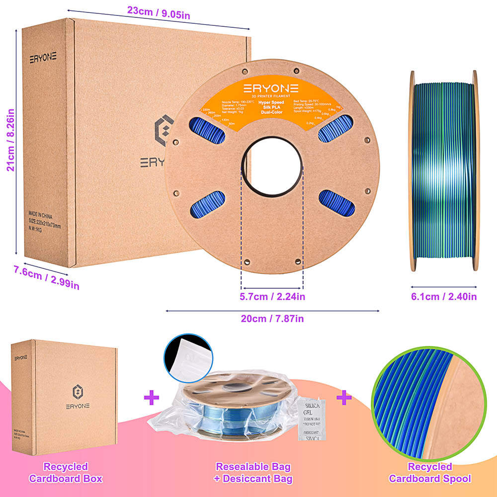 ERYONE High Speed Silk Dual-color PLA Filament - Blue & Green