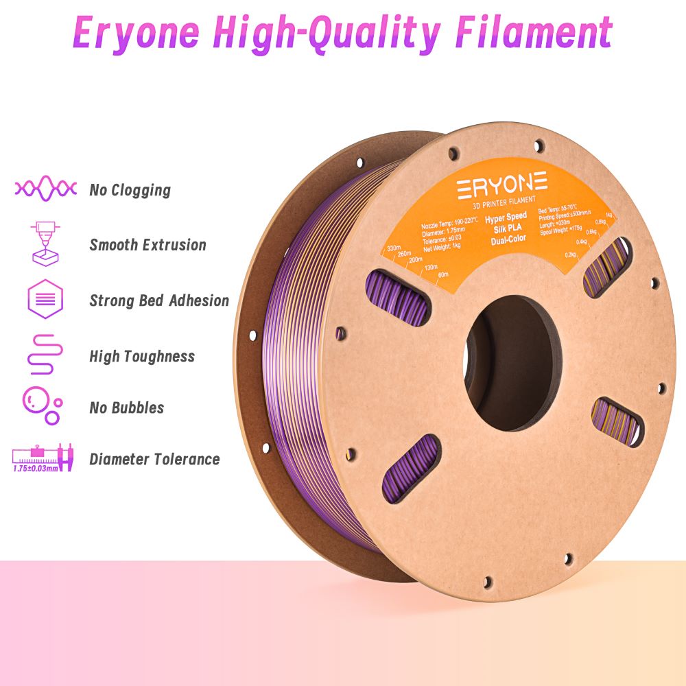 ERYONE High Speed Silk Dual-color PLA Filament - Gold & Purple