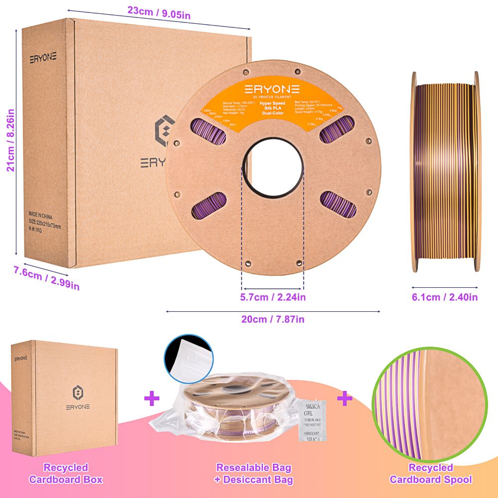 ERYONE High Speed Silk Dual-color PLA Filament - Gold & Purple