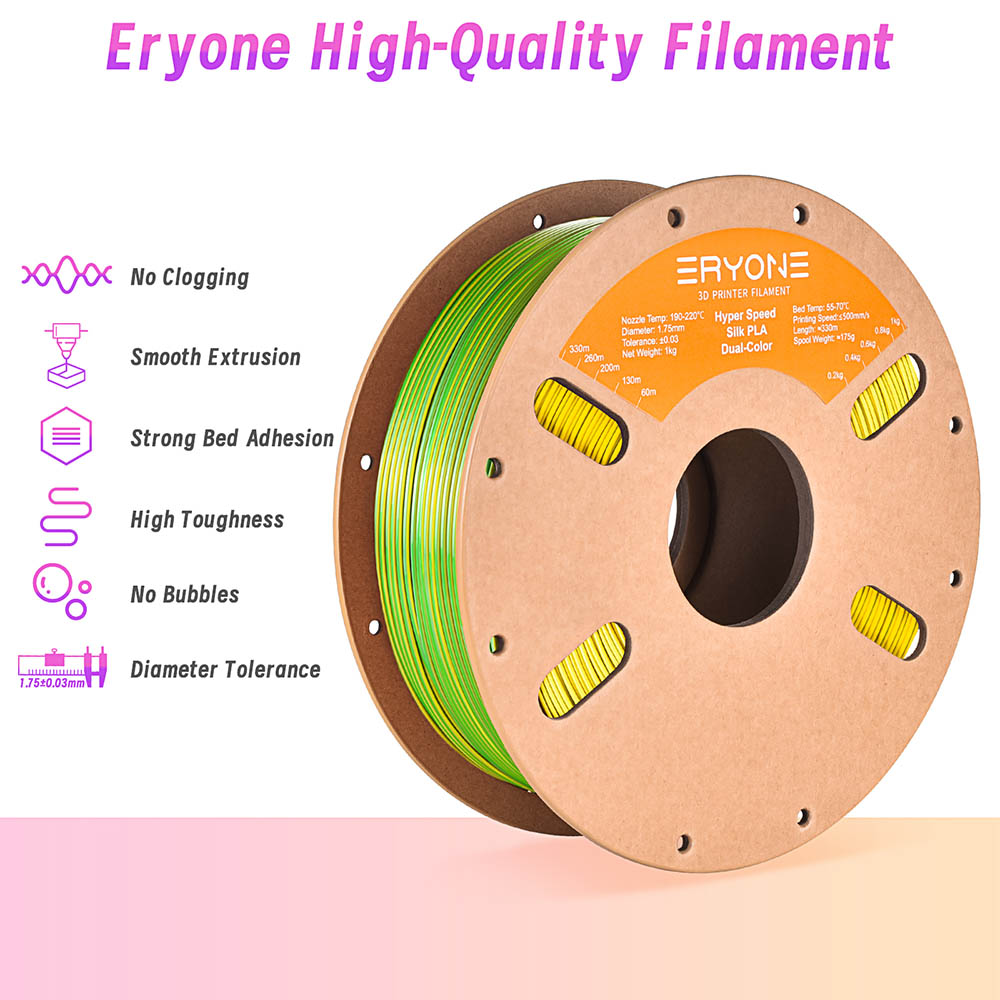 ERYONE High Speed Silk Dual-color PLA Filament - Green & amp; Yellow