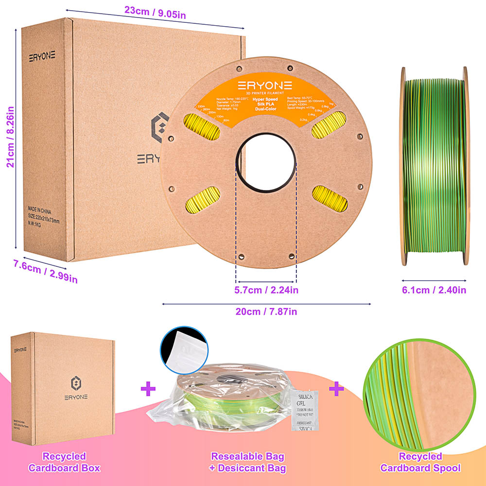 ERYONE High Speed Silk Dual-color PLA Filament - Green & Yellow