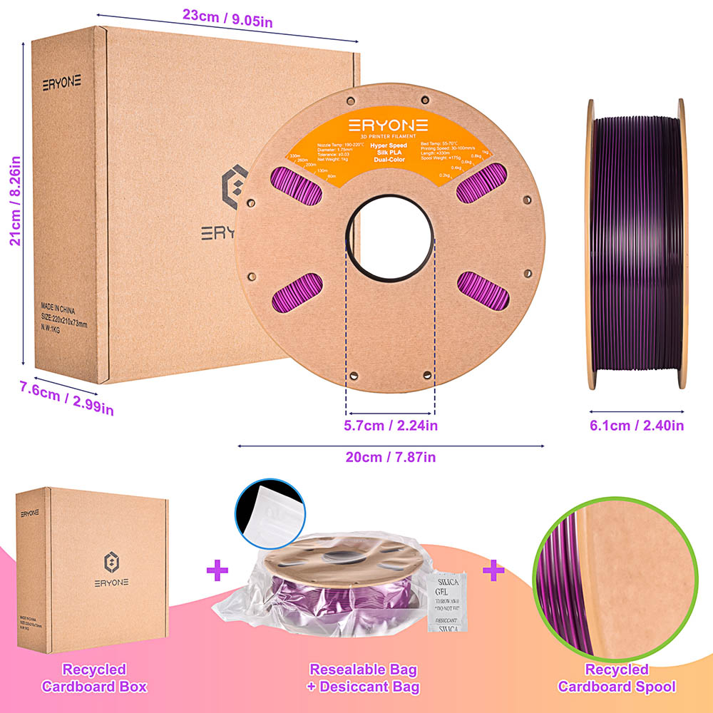 Eryone High Speed Silk Dual-color PLA Filament - Purple & Black