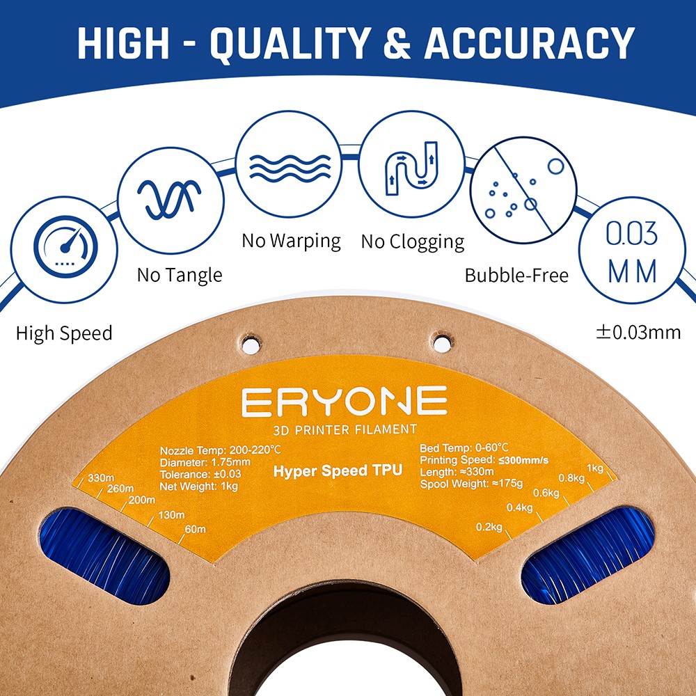 ERYONE High Speed TPU Filament 1kg - Transparent Blue