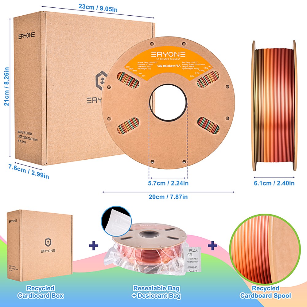 ERYONE Silk Rainbow PLA Filament 1kg - Steampunk Rainbow