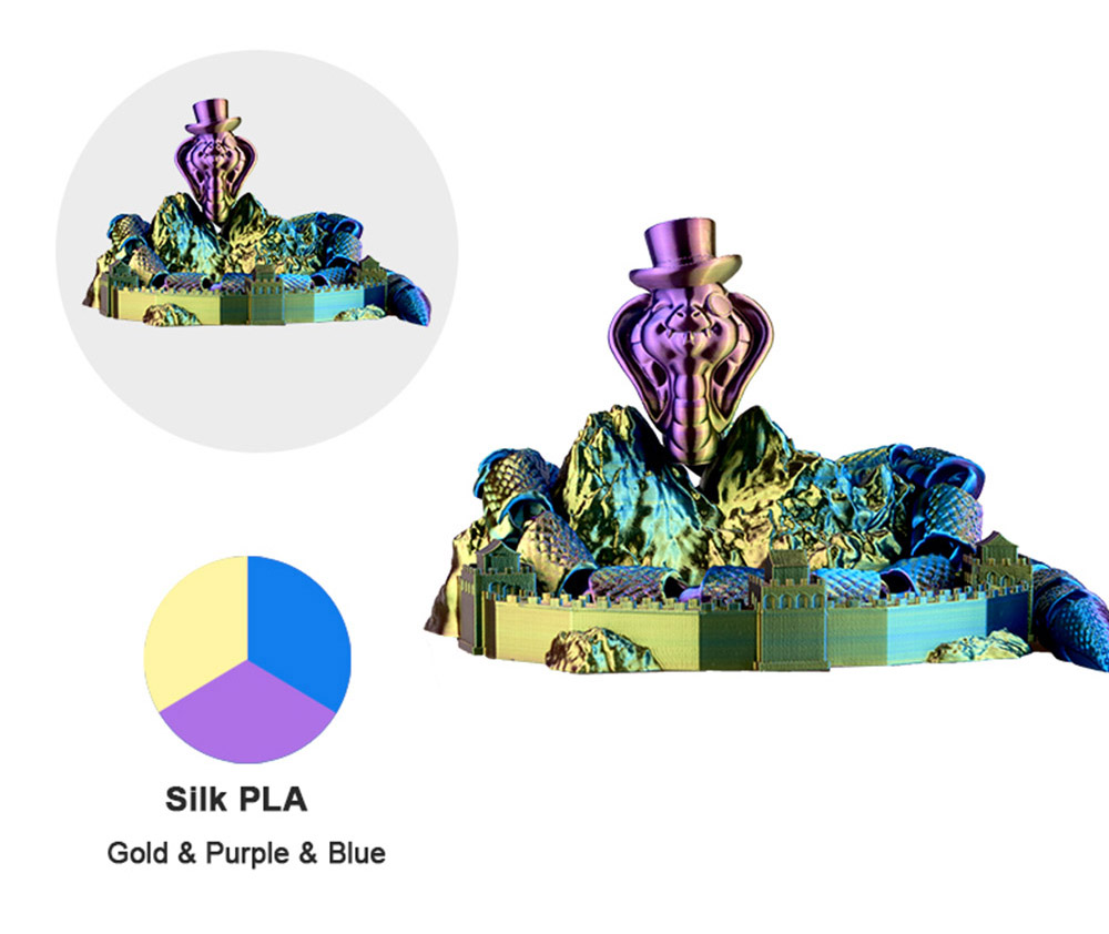 ERYONE Triple-Color Silk PLA Filament - Gold & Blue & Purple