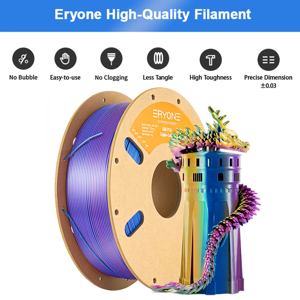 ERYONE Triple-Color Silk PLA Filament - Gold & Blue & Purple