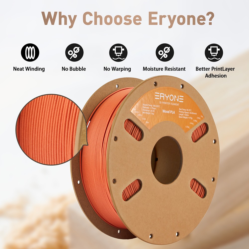 ERYONE Wood PLA Filament - Pine Wood