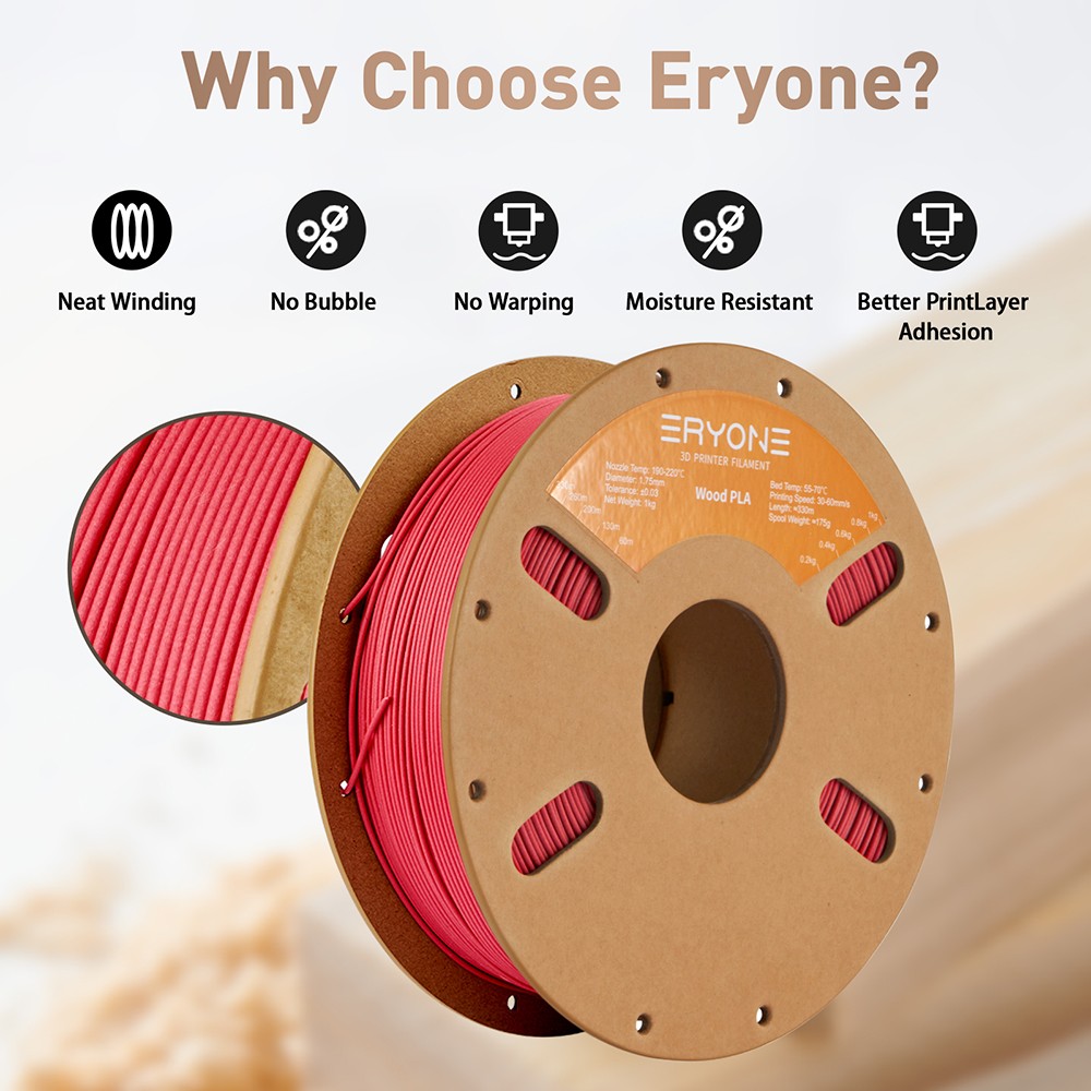 ERYONE Wood PLA Filament - Red