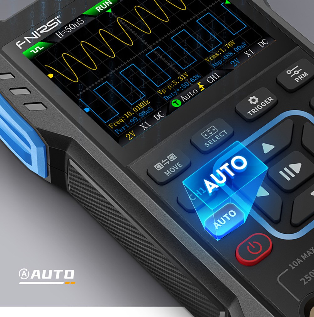 FNIRSI 2C53T 3in1 Oscilloscope Multimeter, Signal Generator, Dual Channel 50MHz Bandwidth, 250MS/s Sampling Rate, 19999 Counts, Voltage, Current, Capacitor, Resistor, Diode Test - Premium Version
