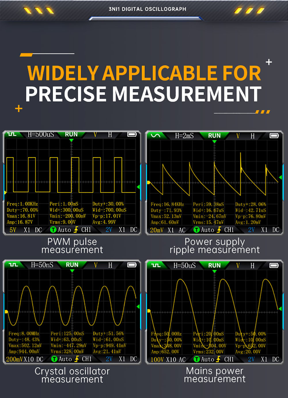 FNIRSI 2C53T 3in1 Oscilloscope Multimeter, Signal Generator, Dual Channel 50MHz Bandwidth, 250MS/s Sampling Rate, 19999 Counts, Voltage, Current, Capacitor, Resistor, Diode Test - Premium Version