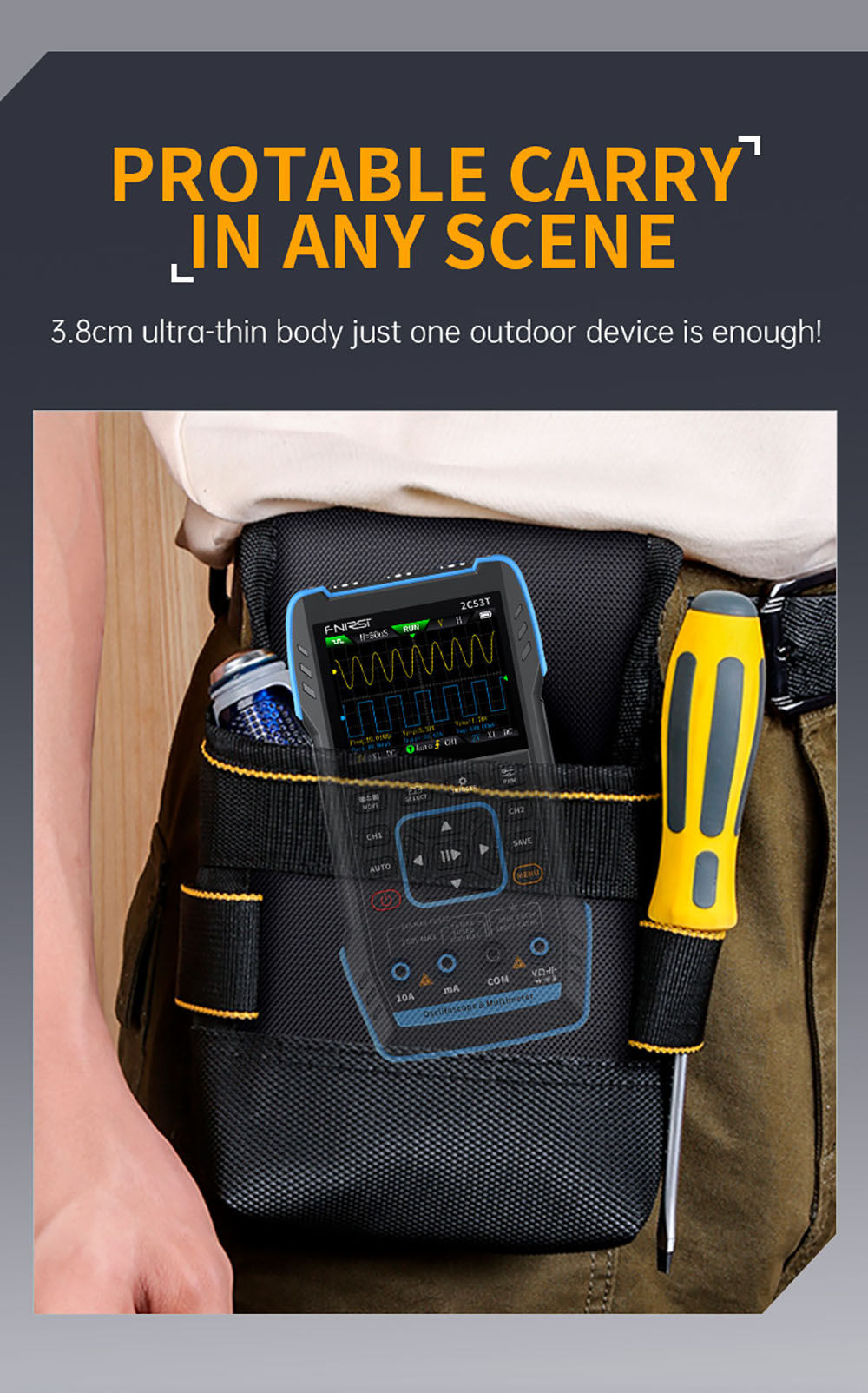 FNIRSI 2C53T 3in1 Oscilloscope Multimeter, Signal Generator, Dual Channel 50MHz Bandwidth, 250MS/s Sampling Rate, 19999 Counts, Voltage, Current, Capacitor, Resistor, Diode Test - Premium Version