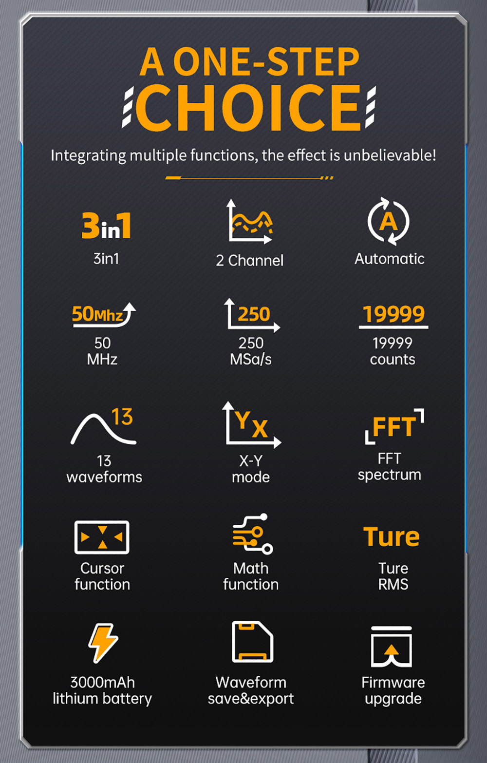 FNIRSI 2C53T 3in1 Oscilloscope Multimeter, Signal Generator, Dual Channel 50MHz Bandwidth, 250MS/s Sampling Rate, 19999 Counts, Voltage, Current, Capacitor, Resistor, Diode Test - Premium Version