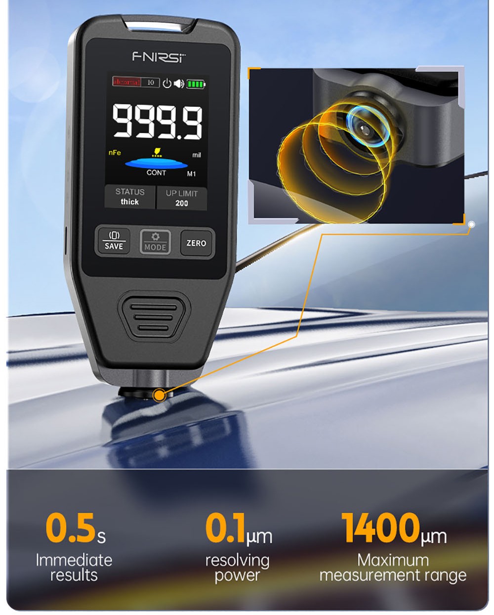 FNIRSI CTG-20 Paint Thickness Gauge, Electroplate Metal & Putty Powder Coating, for Car 0-1400um Fe/nFe/Fe+Zn