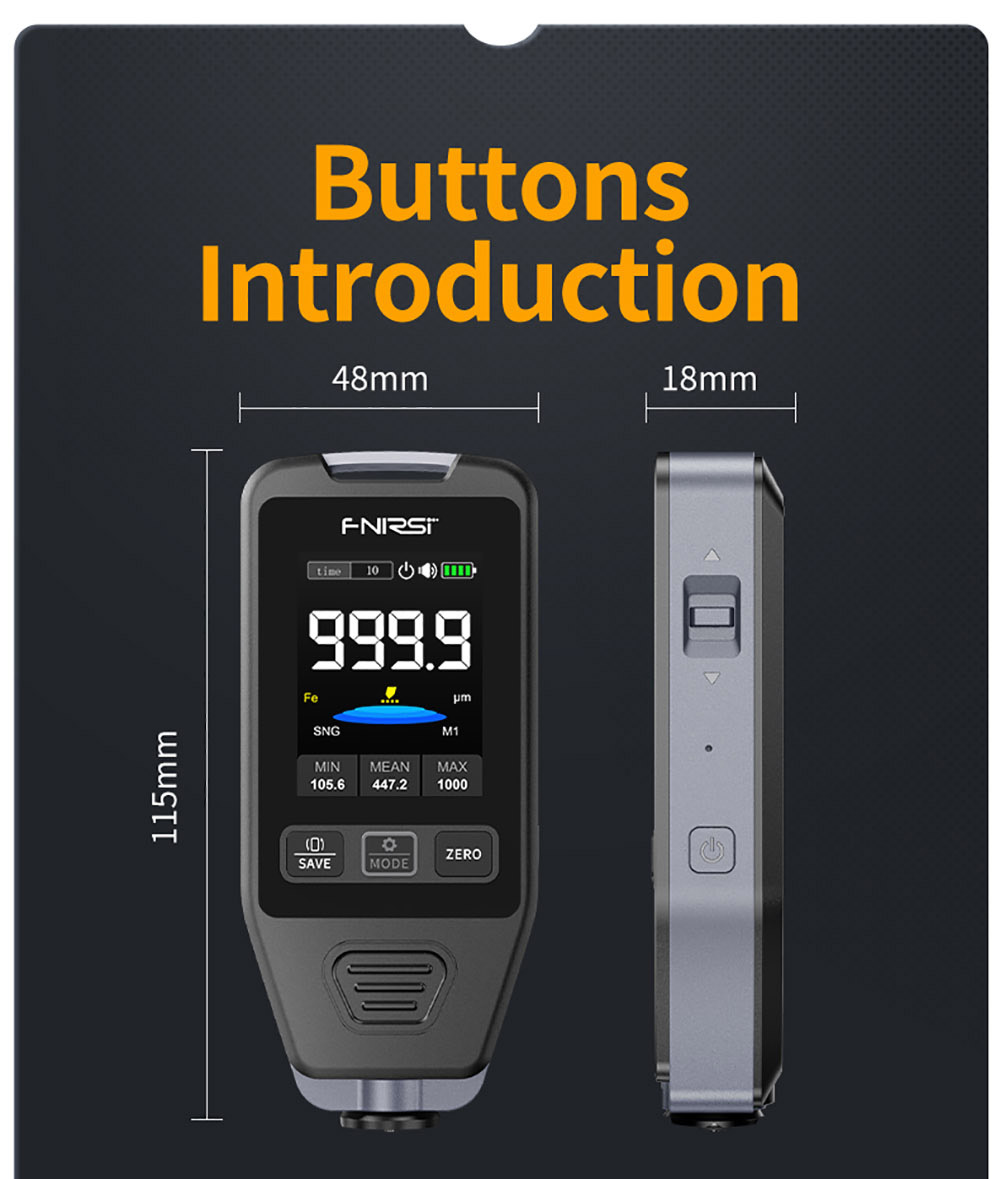 FNIRSI CTG-20 Paint Thickness Gauge, Electroplate Metal & Putty Powder Coating, for Car 0-1400um Fe/nFe/Fe+Zn