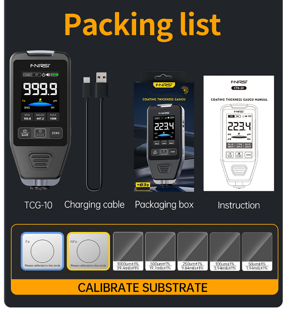 FNIRSI CTG-20 Paint Thickness Gauge, Electroplate Metal & Putty Powder Coating, for Car 0-1400um Fe/nFe/Fe+Zn