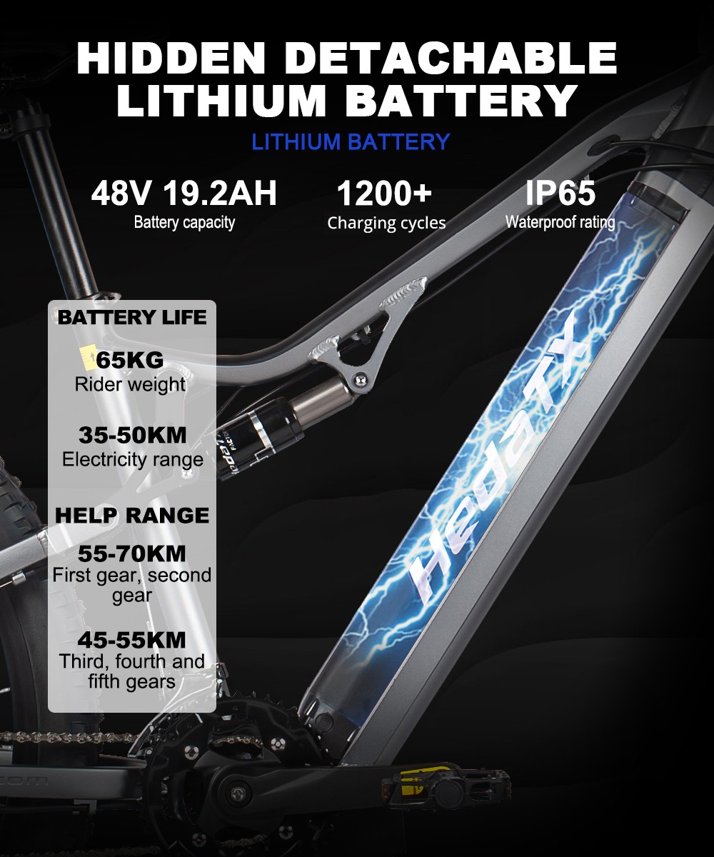 Elektrický bicykel Heda TX TX19, 1000W motor, 48V 19,2AH batéria, 29*2.4-palcové pneumatiky, max. rýchlosť 45 km/h, dojazd 70 km, hydraulické kotúčové brzdy, predná vidlica absorbujúca nárazy, farebný LCD displej, Shimano 27 rýchlostí - sivá