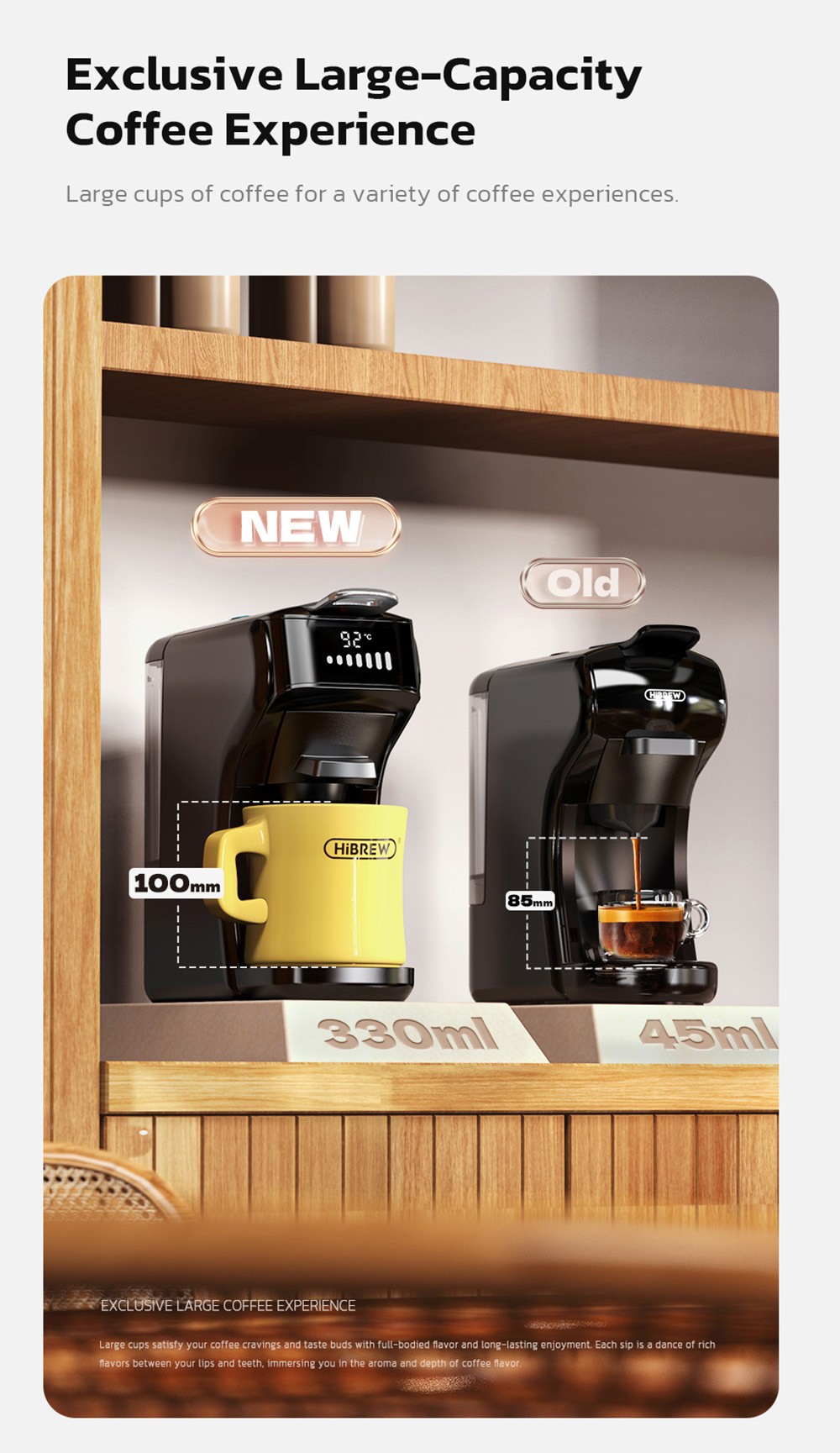 HiBREW H1B 6 az 1-ben kapszulás kávéfőző, 600 ml-es víztartály, 19 bar nyomású extrakció, hideg/meleg üzemmód, LED kijelző, Kcup*/Nes*/DG*/Eszpresszóporhoz, fekete