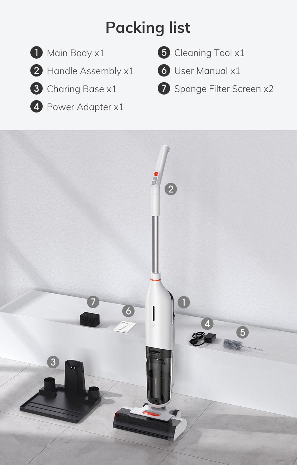 ILIFE W90 Kabelloser Nass-Trockensauger, 3-in-1-Staubsauger, Wischen und Waschen, Selbstreinigung, 700-ml-Wassertank, 30 Minuten Laufzeit