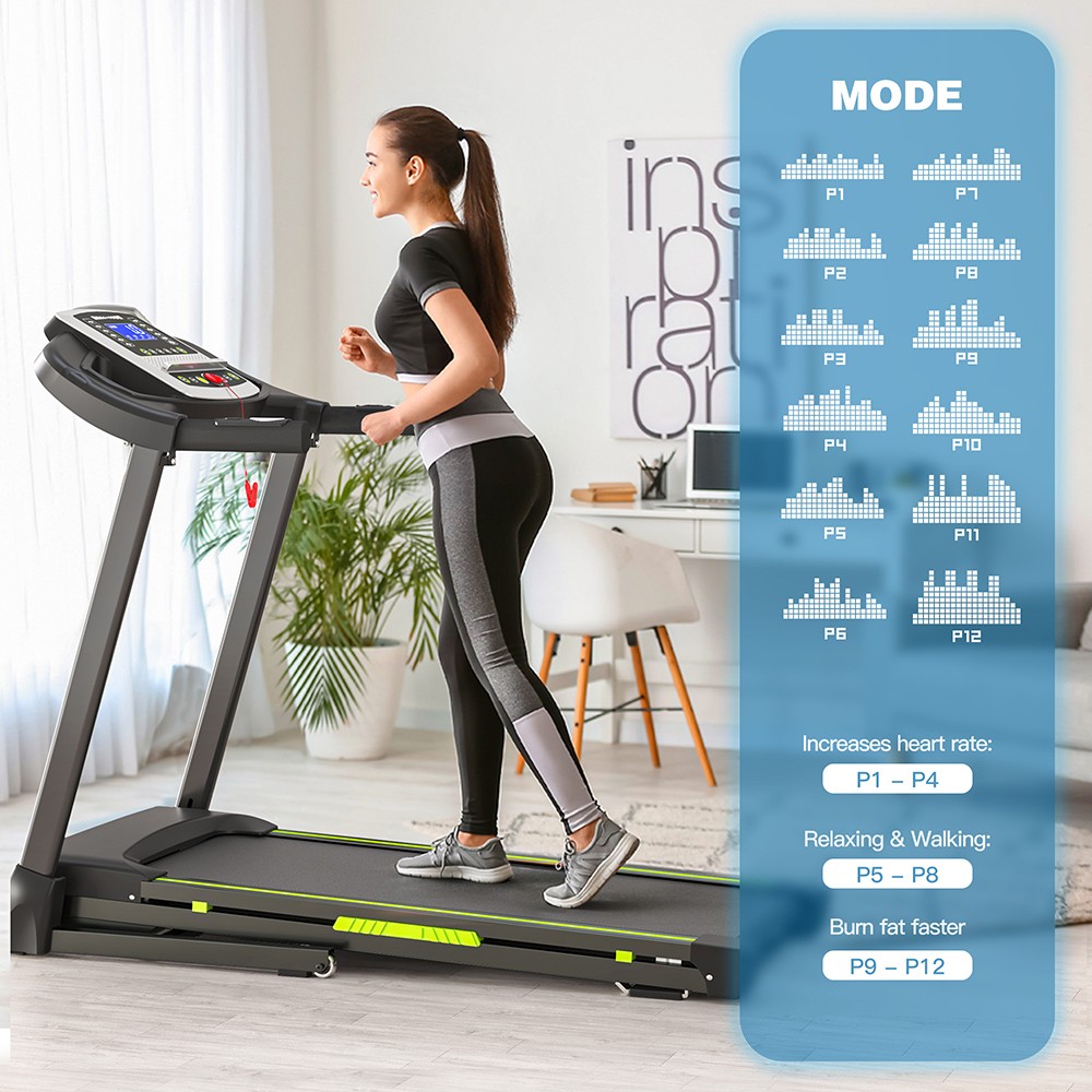 KRD-JK43-1A Treadmill, 3.5HP Powerful & Quiet Motor, 7.5Mph Max Speed, 12 Preset Programs, LCD Display, Hydraulic-Folding