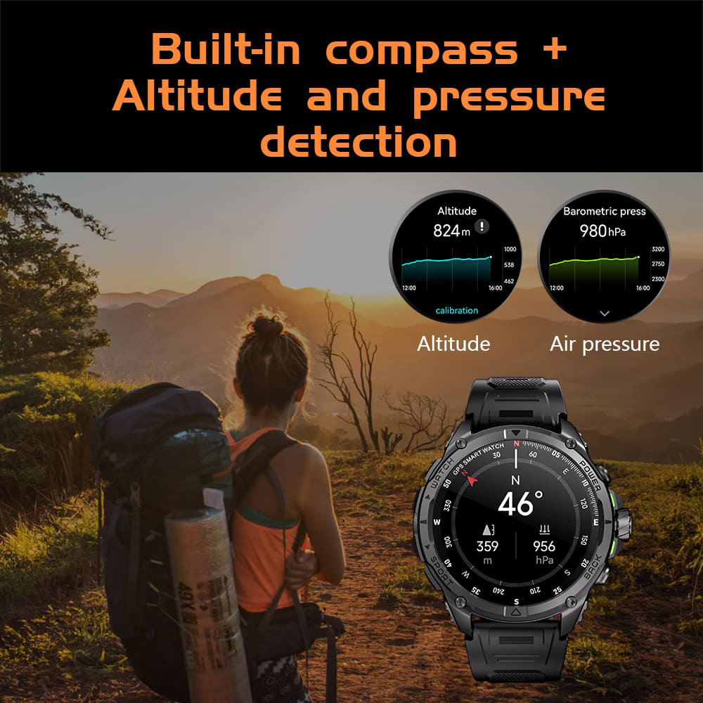 KUMI U5 Pro Smartwatch, 1.43-inch AMOLED Screen, ChatGPT, 170+ Sports Modes, 5ATM Waterproof, Blood Oxygen & Heart Rate & Sleep Monitoring - Black