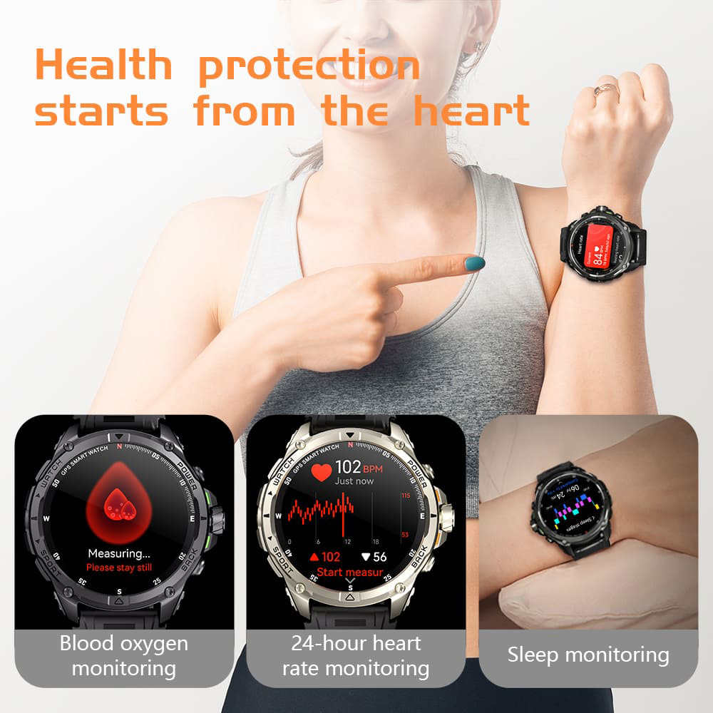 KUMI U5 Pro Smartwatch, 1.43-inch AMOLED Screen, ChatGPT, 170+ Sports Modes, 5ATM Waterproof, Blood Oxygen & Heart Rate & Sleep Monitoring - Black