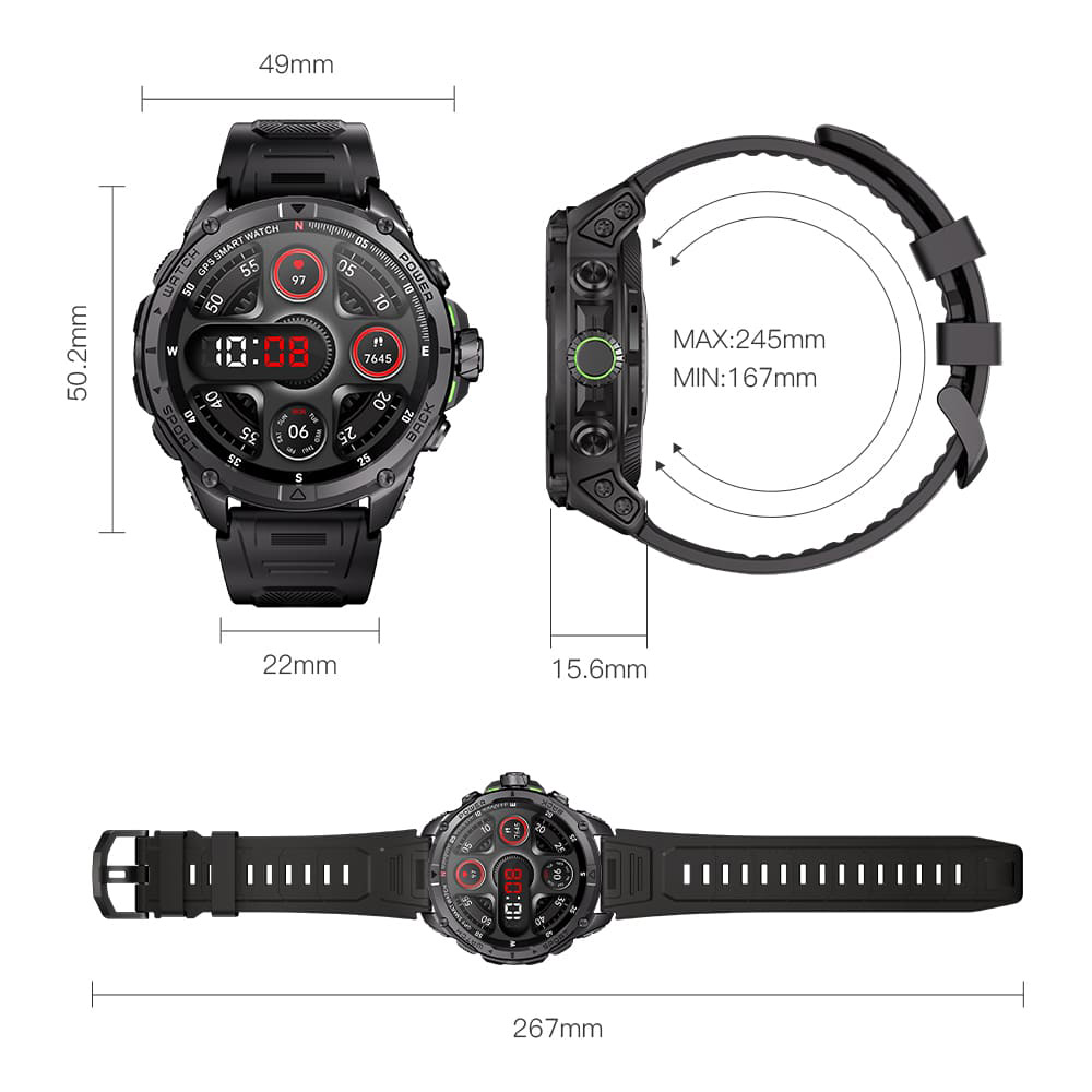 KUMI U5 Pro Smartwatch, 1.43-inch AMOLED Screen, ChatGPT, 170+ Sports Modes, 5ATM Waterproof, Blood Oxygen & Heart Rate & Sleep Monitoring - Black