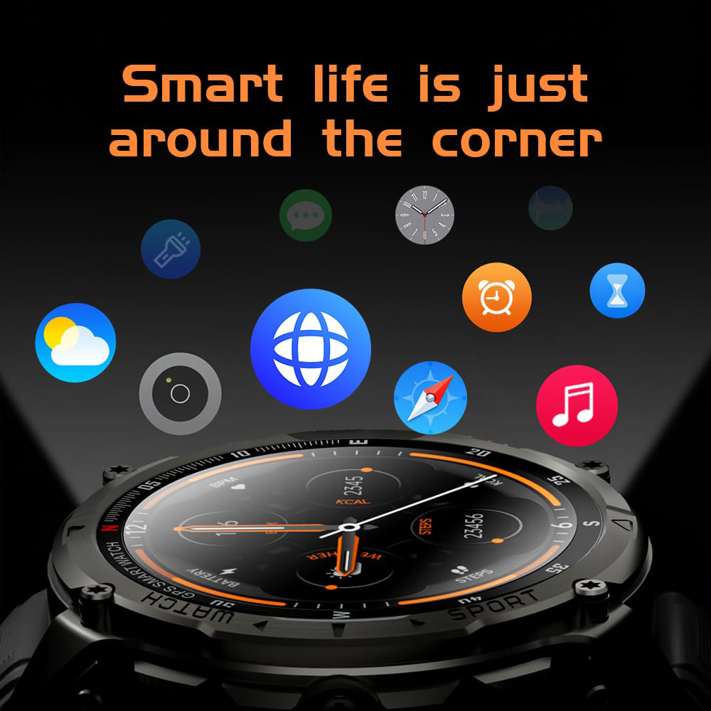 KUMI U5 Pro Smartwatch, 1.43-inch AMOLED Screen, ChatGPT, 170+ Sports Modes, 5ATM Waterproof, Blood Oxygen & Heart Rate & Sleep Monitoring - Golden