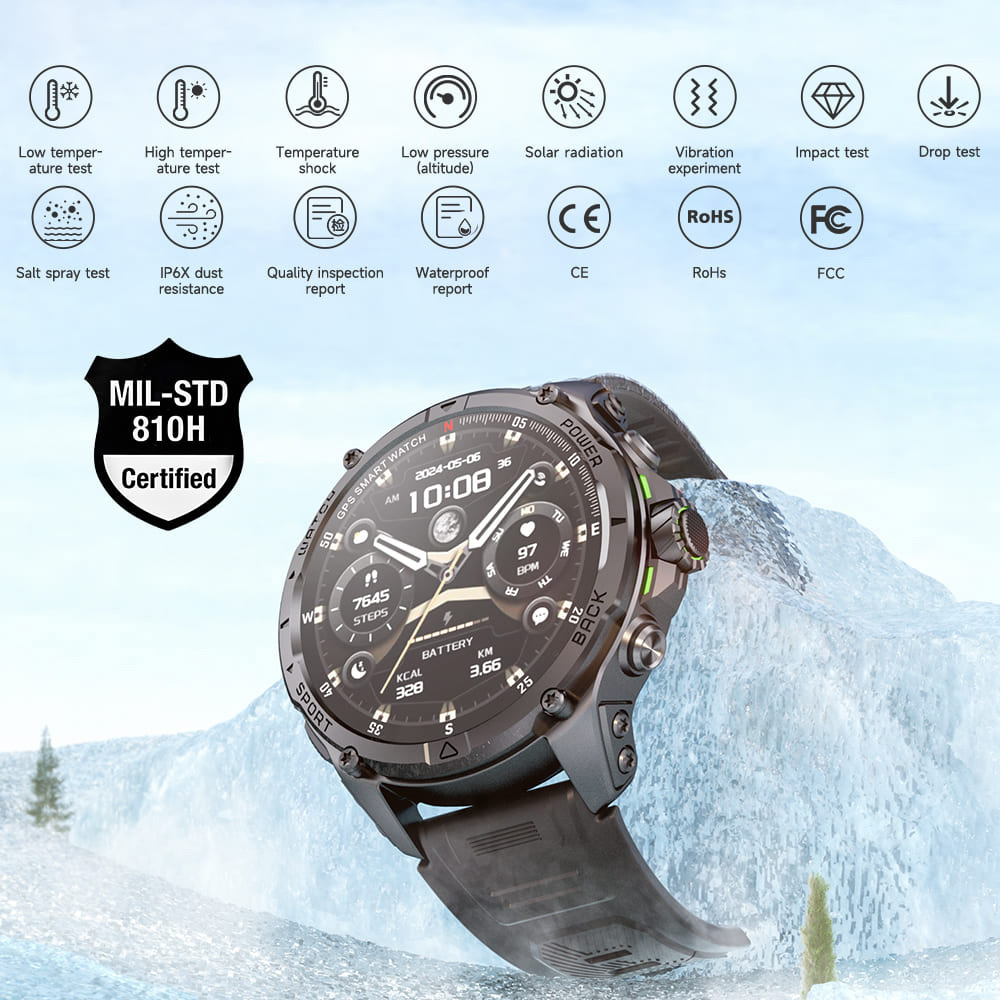 KUMI U5 Pro Smartwatch, 1.43-inch AMOLED Screen, ChatGPT, 170+ Sports Modes, 5ATM Waterproof, Blood Oxygen & Heart Rate & Sleep Monitoring - Golden