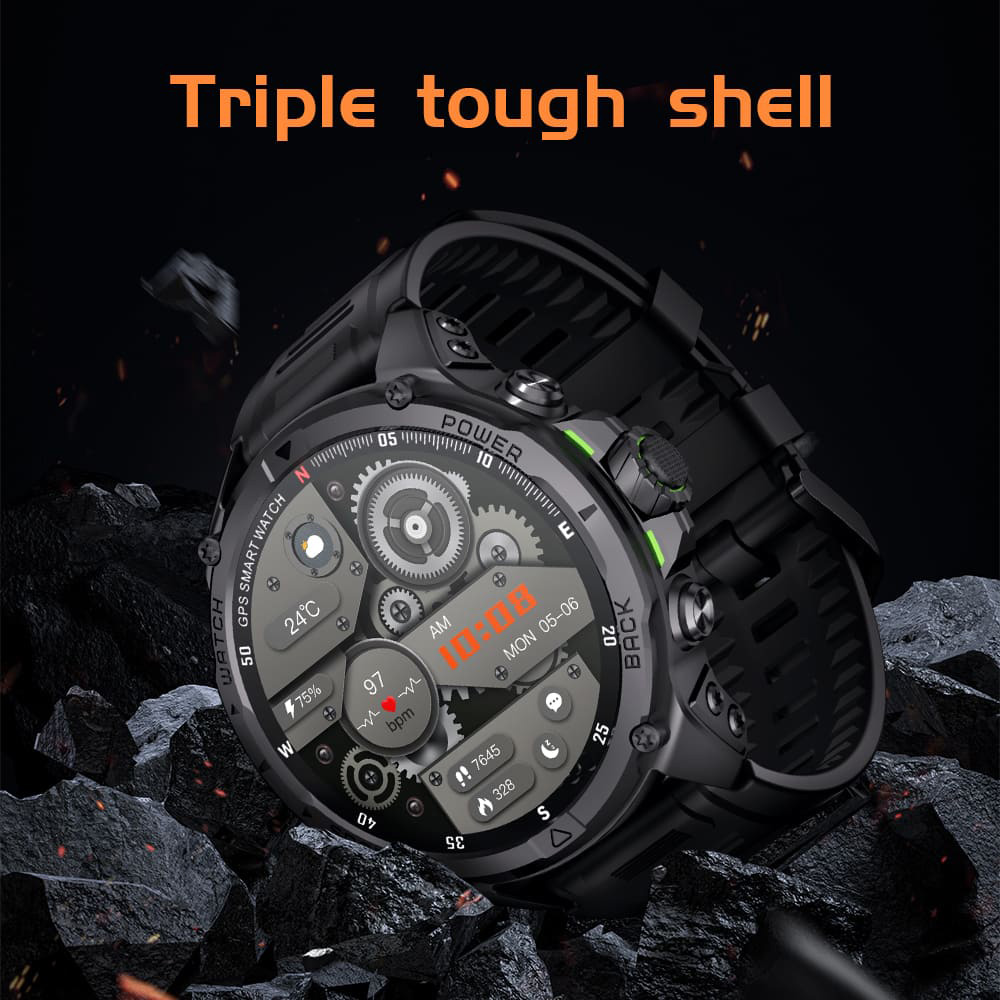 KUMI U5 Pro Smartwatch, 1.43-inch AMOLED Screen, ChatGPT, 170+ Sports Modes, 5ATM Waterproof, Blood Oxygen & Heart Rate & Sleep Monitoring - Golden