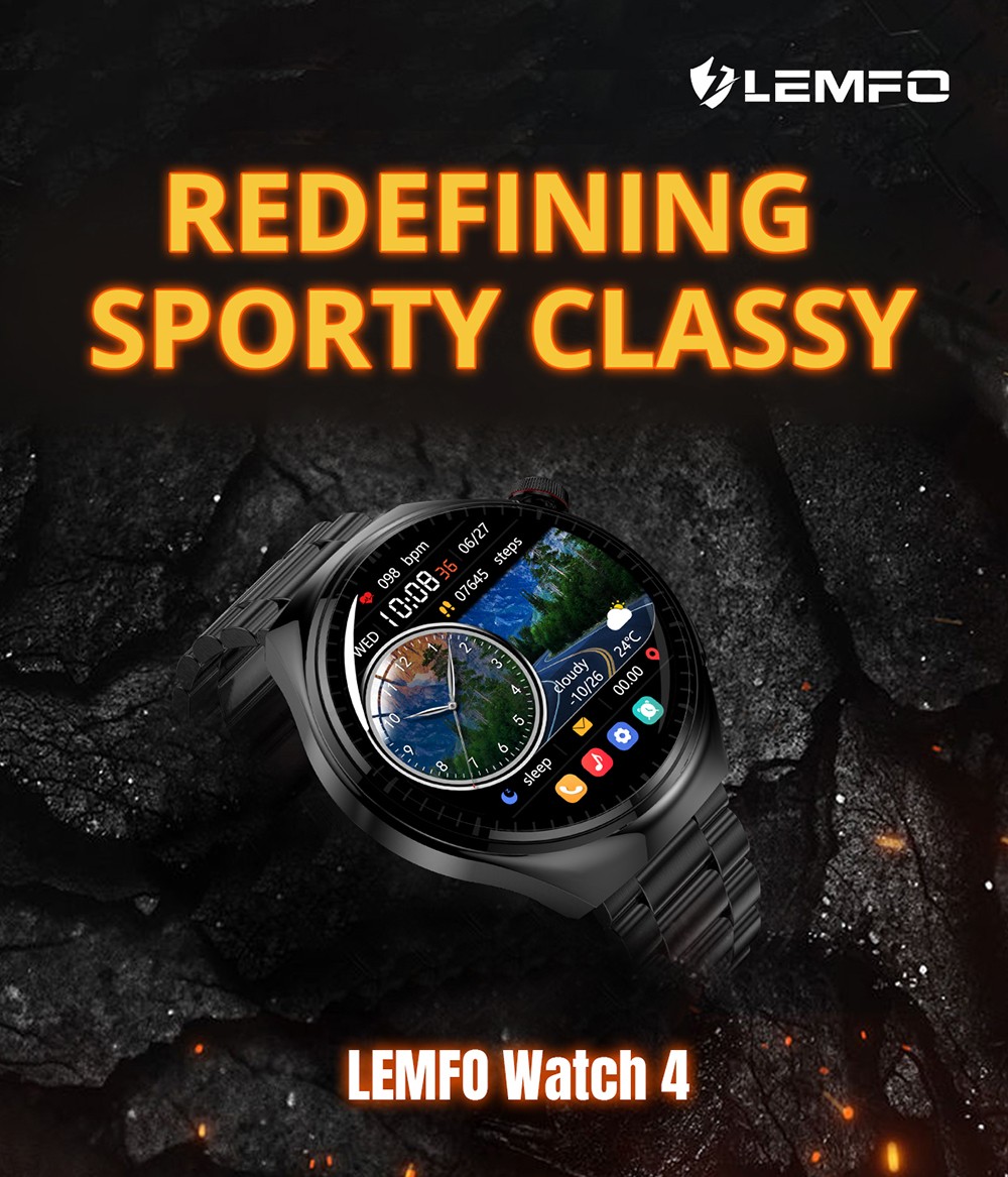 LEMFO LF38 Smartwatch, 1.6-inch IPS HD Screen, 60Hz Refresh Rate, Bluetooth Calling, Health Monitoring, 100+ Sports Modes, Voice Assistant - Black, Silicone Watchband