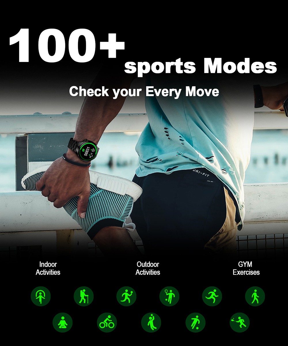 LEMFO LF38 Smartwatch, 1.6-inch IPS HD Screen, 60Hz Refresh Rate, Bluetooth Calling, Health Monitoring, 100+ Sports Modes, Voice Assistant - Black, Silicone Watchband