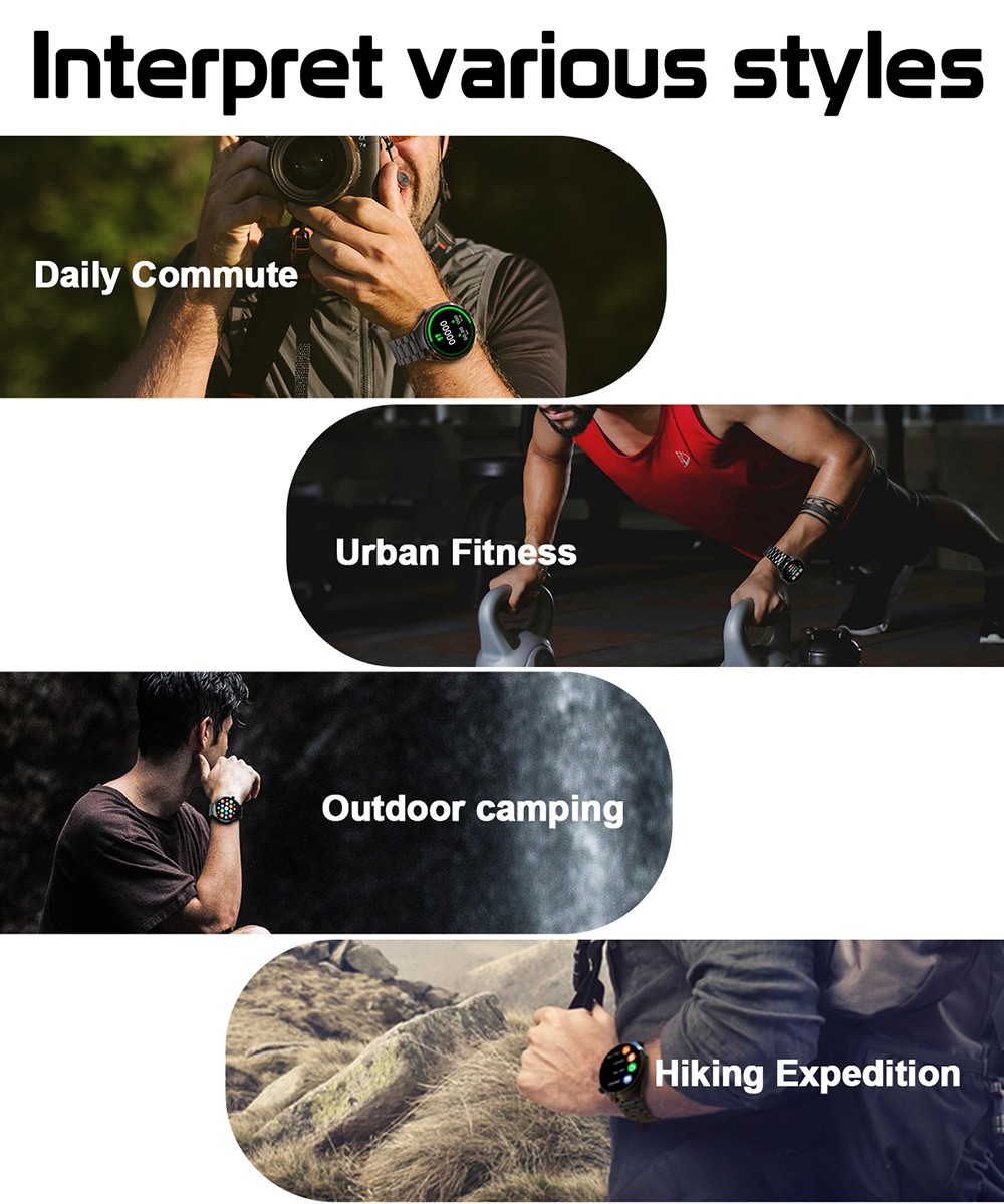 LEMFO LF38 Smartwatch, 1.6-inch IPS HD Screen, 60Hz Refresh Rate, Bluetooth Calling, Health Monitoring, 100+ Sports Modes, Voice Assistant - Black, Steel Watchband