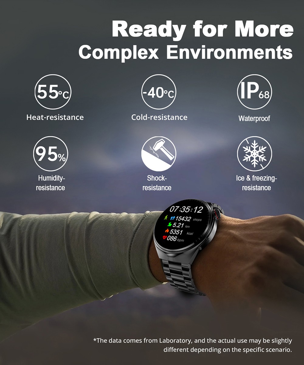 LEMFO LF38 Smartwatch, 1.6-inch IPS HD Screen, 60Hz Refresh Rate, Bluetooth Calling, Health Monitoring, 100+ Sports Modes, Voice Assistant - Black, Steel Watchband